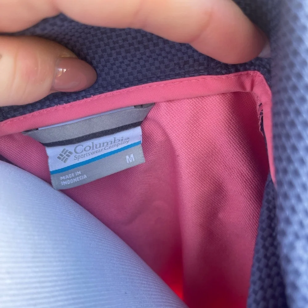 Columbia Softshell Jacket Women Medium Pink Blue Lightweight Hooded Full Zip